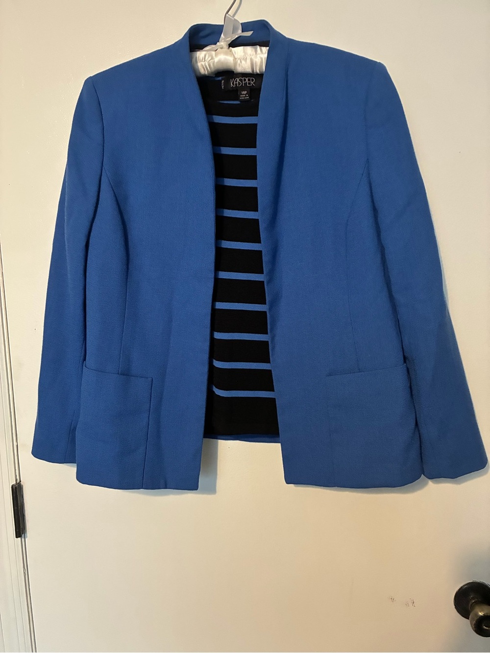 Kasper Cobalt Blue Open-Front Collarless Blazer